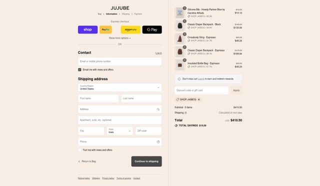 JuJuBe checkout page showing JuJuBe discount code box | Screenshot taken by SimplyCodes community member on Sep 6, 2025