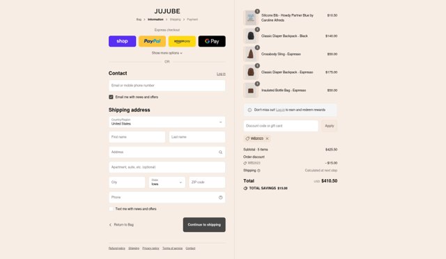 JuJuBe checkout page showing JuJuBe discount code box | Screenshot taken by SimplyCodes community member on Sep 6, 2025