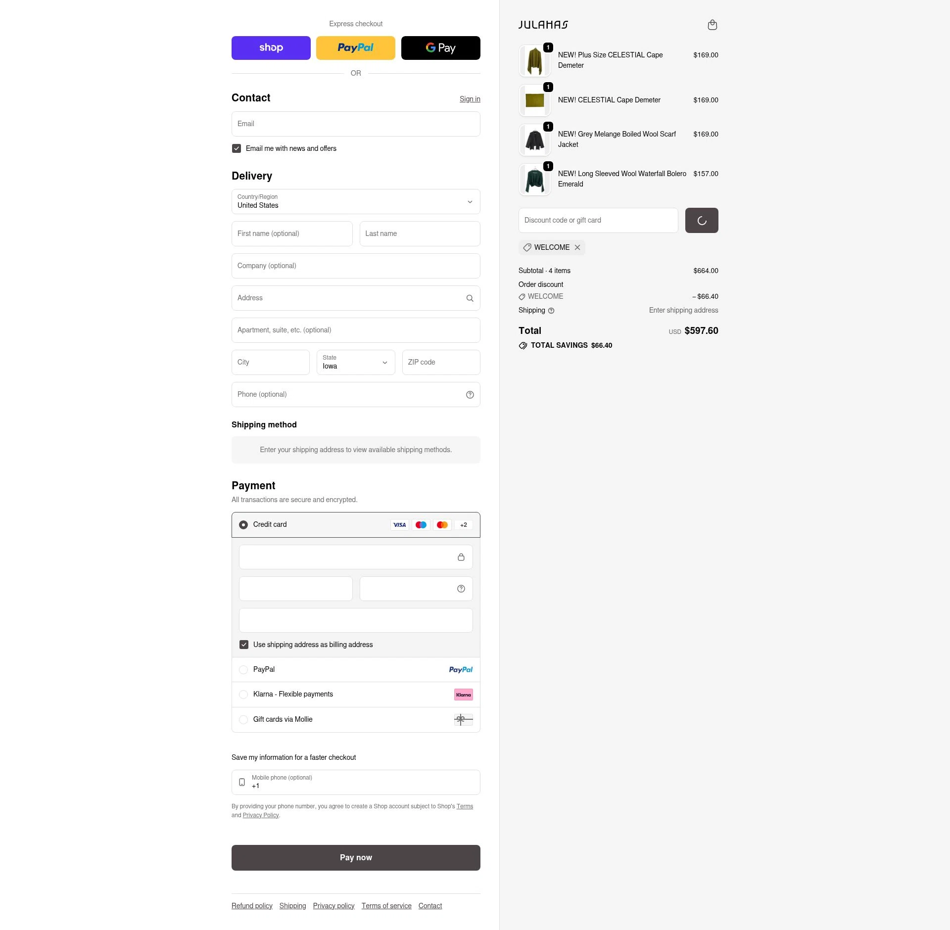 Julahas checkout page showing Julahas discount code box | Screenshot taken by SimplyCodes community member on Feb 13, 2026