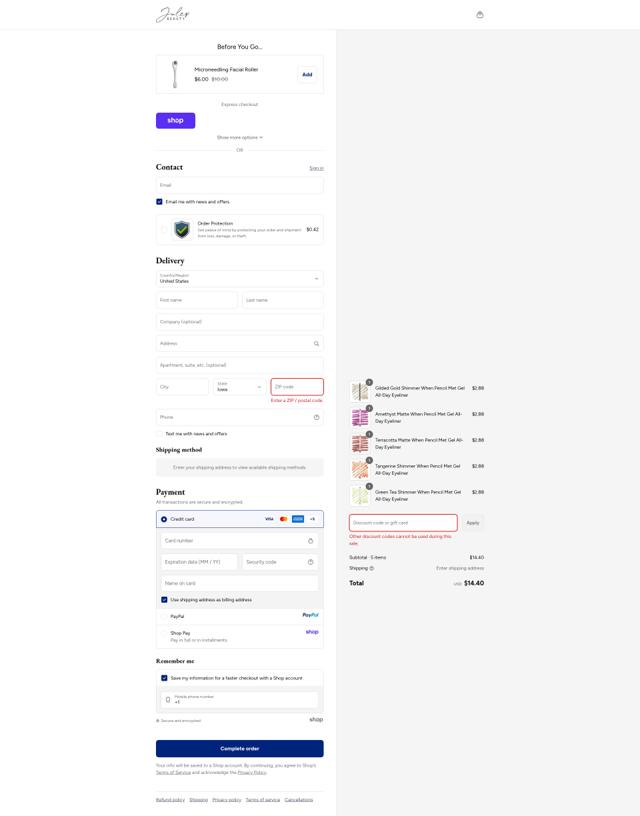 Julep checkout page showing Julep coupon code box | Screenshot taken by SimplyCodes community member on Sep 14, 2025