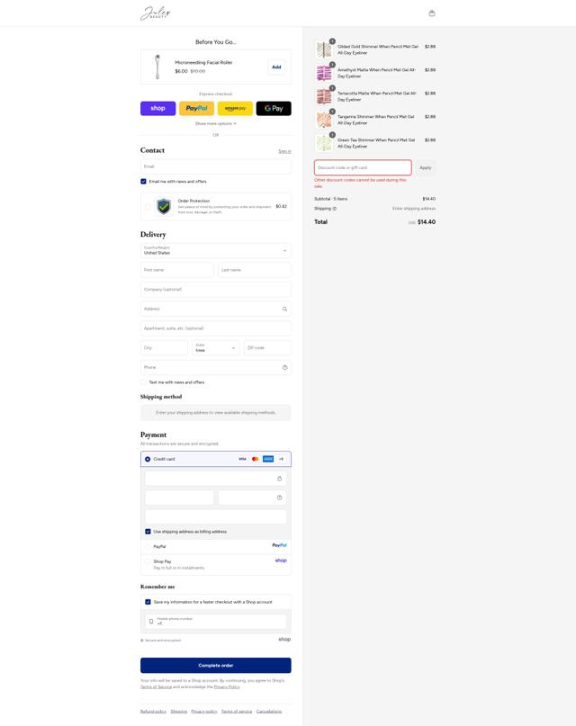 Julep checkout page showing Julep coupon code box | Screenshot taken by SimplyCodes community member on Sep 14, 2025