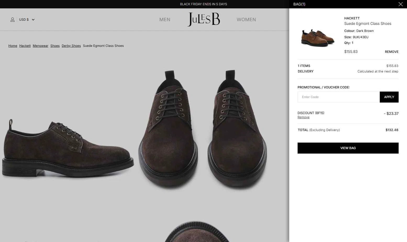 Jules B checkout page showing Jules B promo code box | Screenshot taken by SimplyCodes community member on Nov 26, 2025