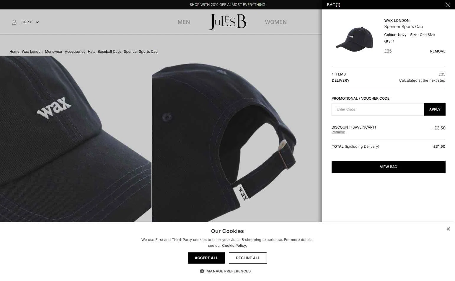 Jules B checkout page showing Jules B promo code box | Screenshot taken by SimplyCodes community member on Sep 8, 2025