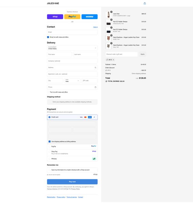 Jules Kae checkout page showing Jules Kae promo code box | Screenshot taken by SimplyCodes community member on Sep 15, 2025