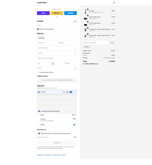 Jules Kae checkout page showing Jules Kae promo code box | Screenshot taken by SimplyCodes community member on Sep 10, 2025