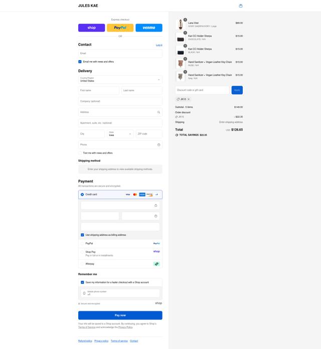Jules Kae checkout page showing Jules Kae promo code box | Screenshot taken by SimplyCodes community member on Sep 6, 2025