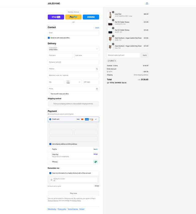 Jules Kae checkout page showing Jules Kae promo code box | Screenshot taken by SimplyCodes community member on Aug 21, 2025