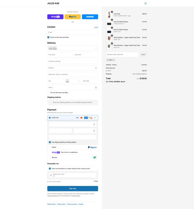 Jules Kae checkout page showing Jules Kae promo code box | Screenshot taken by SimplyCodes community member on Aug 7, 2025