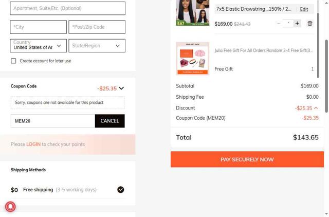 Julia hair checkout page showing Julia hair coupon code box | Screenshot taken by SimplyCodes community member on Jul 3, 2025