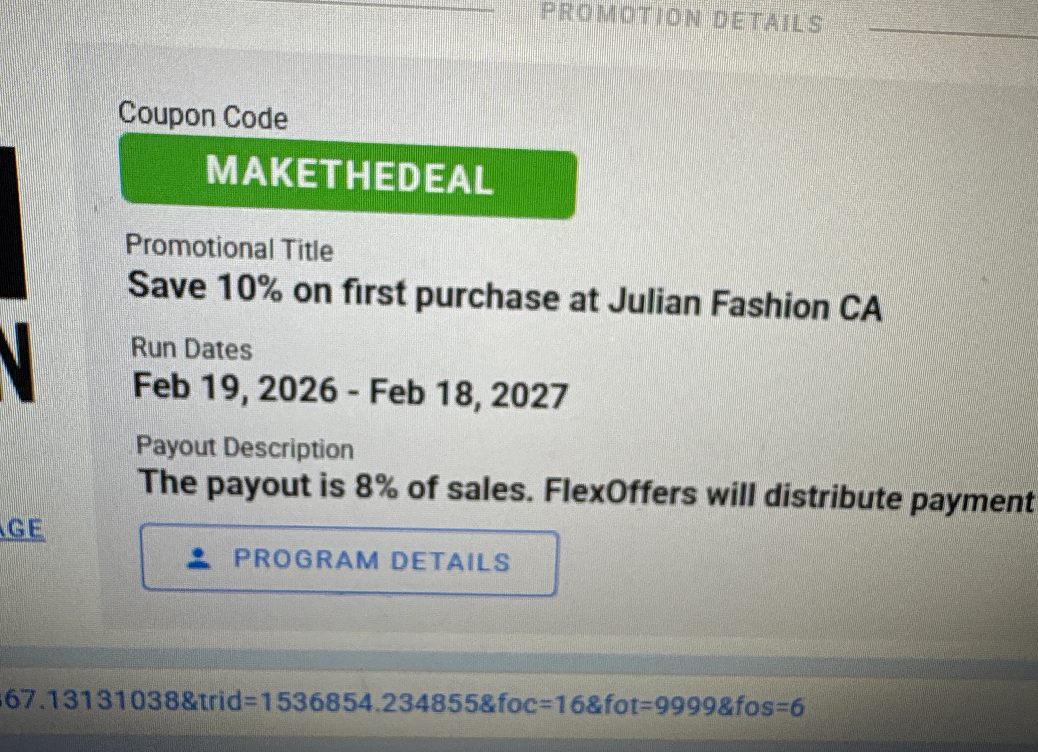 Julian Fashion promo code screenshot showing code MAKETHEDEAL applied at Julian Fashion checkout page. Uploaded by SimplyCodes community member DiscountHero4197 on Feb 22, 2026