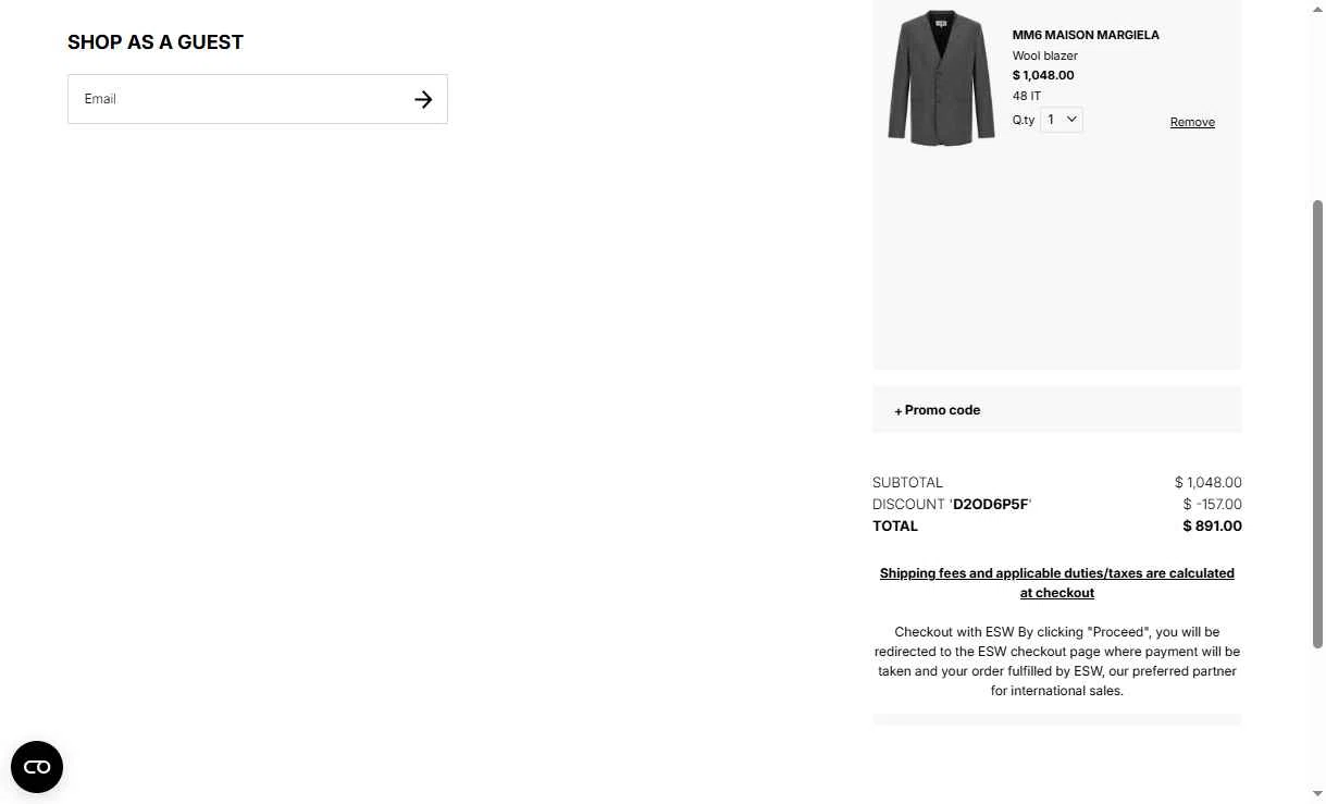 Julian Fashion checkout page showing Julian Fashion promo code box | Screenshot taken by SimplyCodes community member on Jan 2, 2026