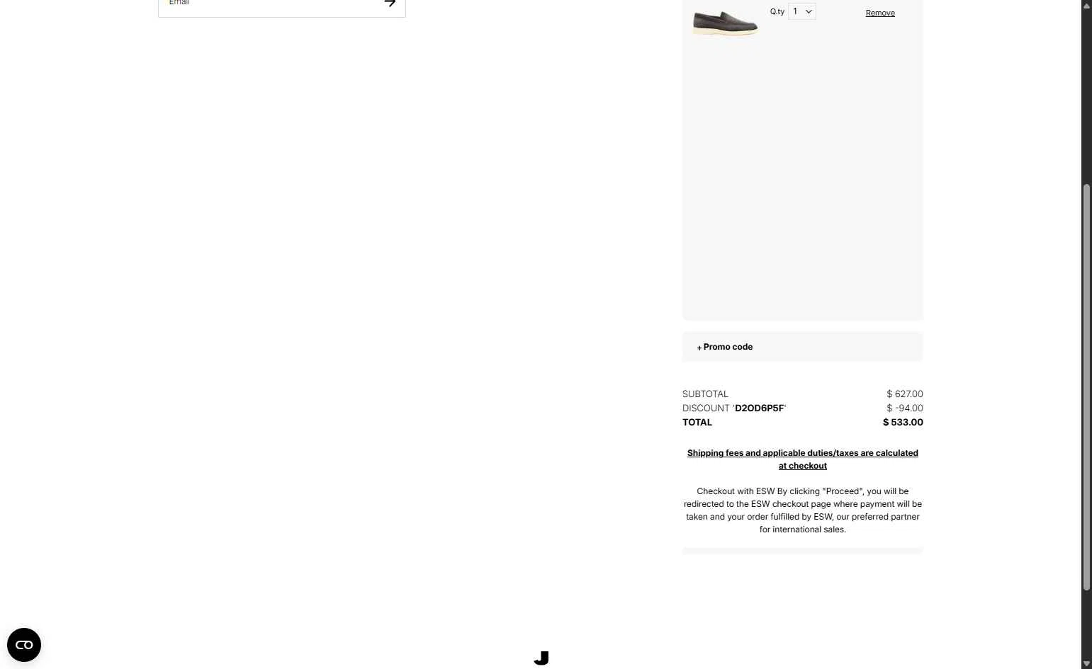 Julian Fashion checkout page showing Julian Fashion promo code box | Screenshot taken by SimplyCodes community member on Feb 20, 2026