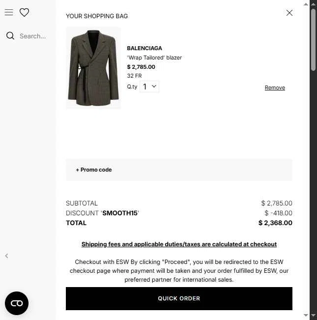 Julian Fashion checkout page showing Julian Fashion promo code box | Screenshot taken by SimplyCodes community member on Jan 6, 2026