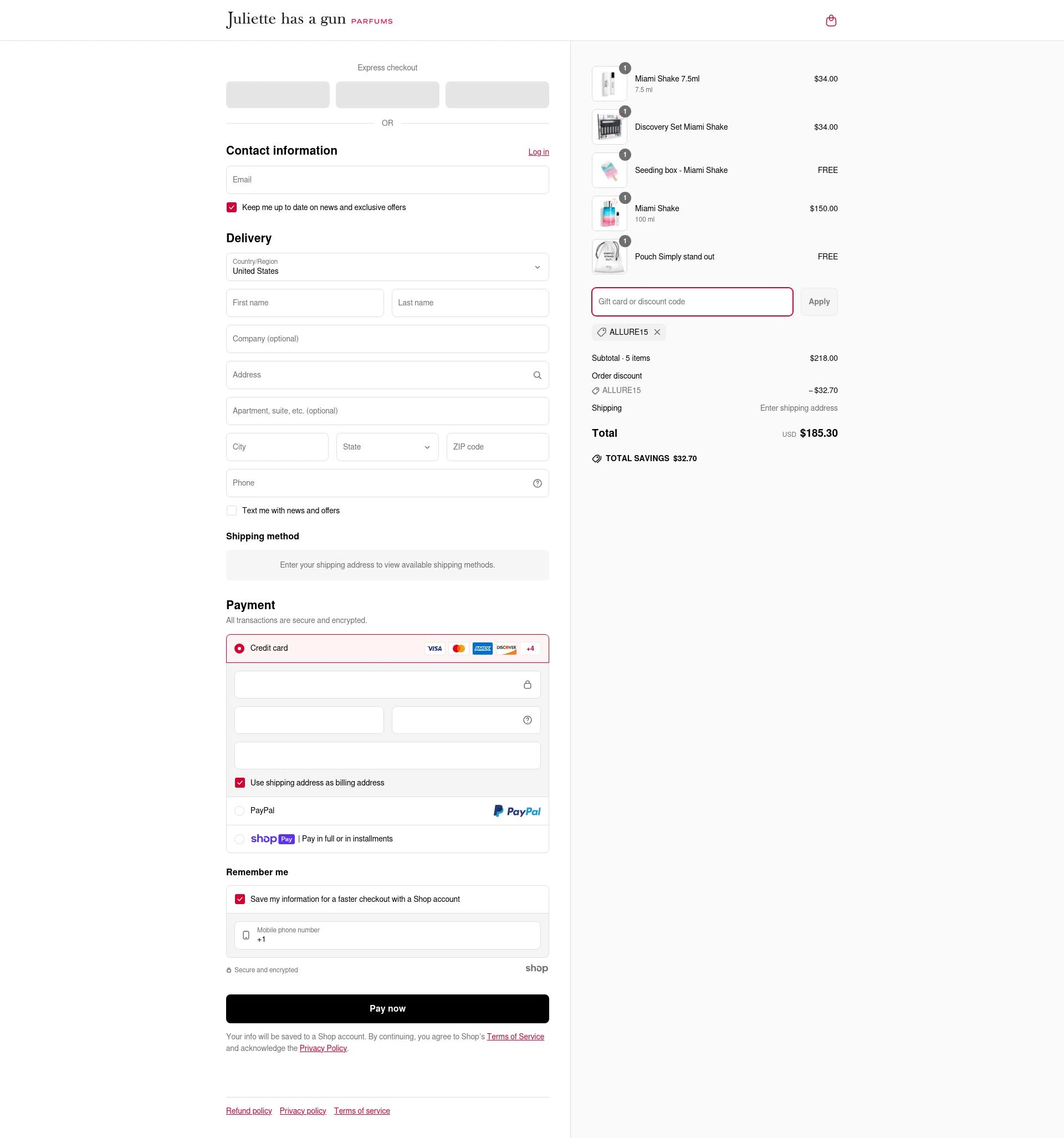 Juliette has a Gun checkout page showing Juliette has a Gun discount code box | Screenshot taken by SimplyCodes community member on Mar 28, 2025