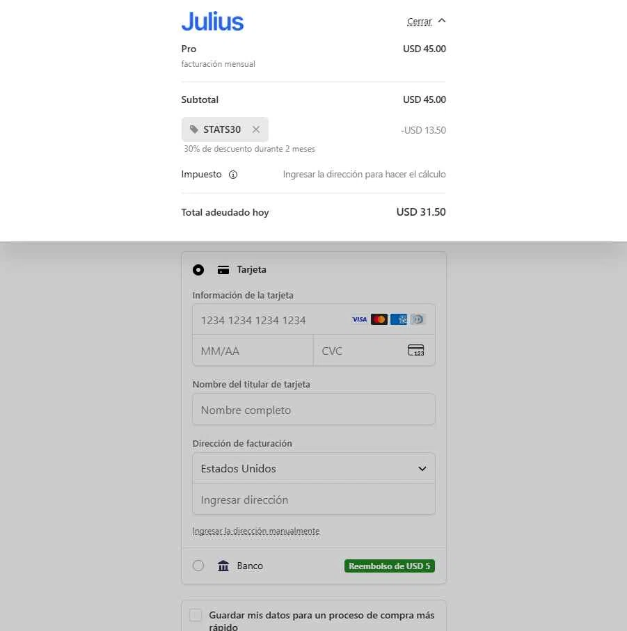Julius AI checkout page showing Julius AI promo code box | Screenshot taken by SimplyCodes community member on Feb 7, 2026
