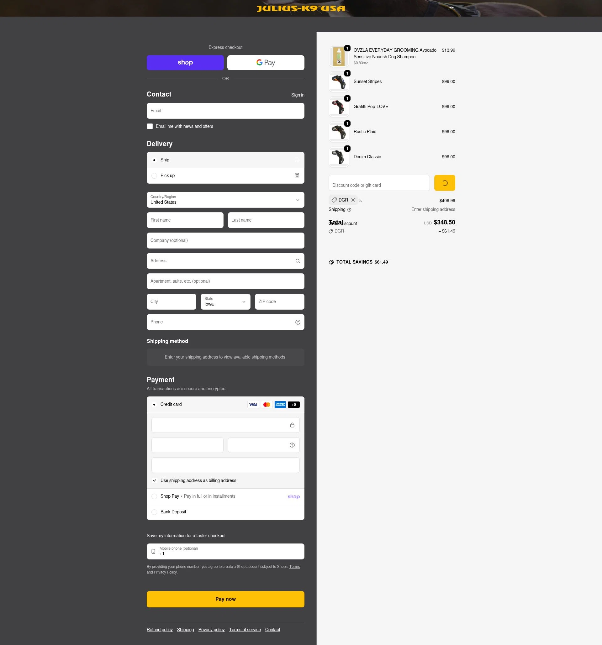 Julius-K9 checkout page showing Julius-K9 promo code box | Screenshot taken by SimplyCodes community member on Feb 4, 2026