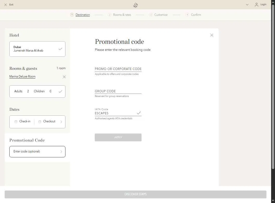 Jumeirah checkout page showing Jumeirah promo code box | Screenshot taken by SimplyCodes community member on Jan 29, 2026