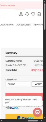 SPRING coupon verification screenshot