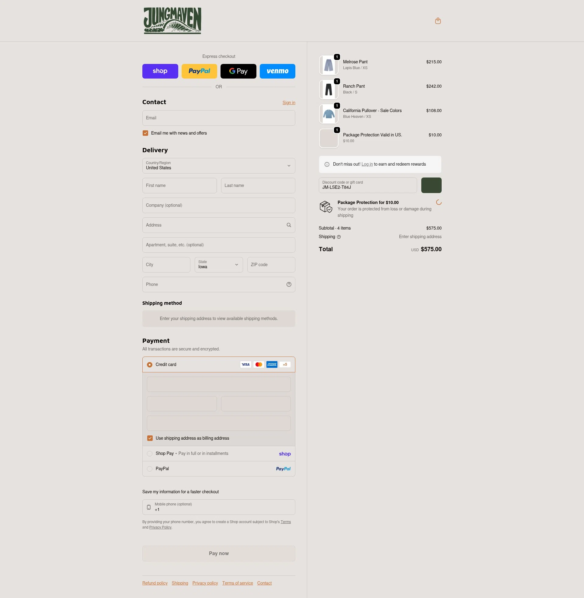 Jungmaven checkout page showing Jungmaven discount code box | Screenshot taken by SimplyCodes community member on Feb 5, 2026