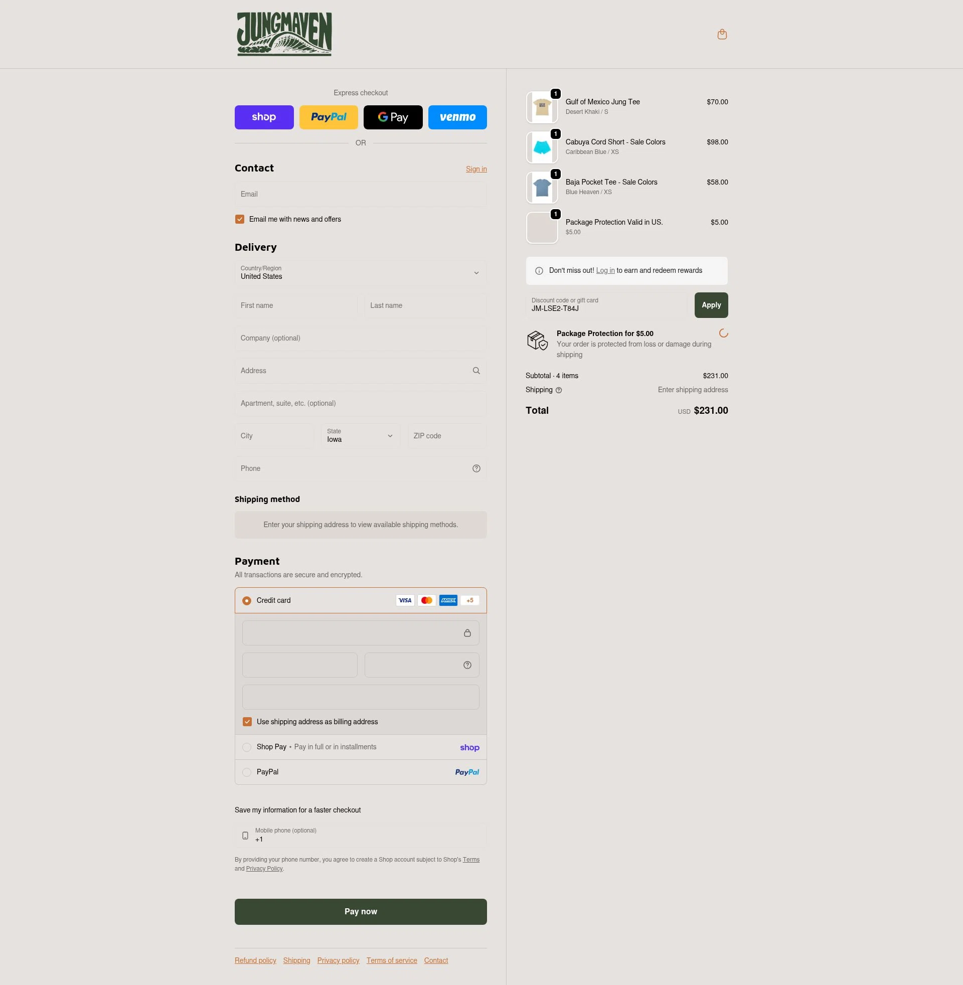 Jungmaven checkout page showing Jungmaven discount code box | Screenshot taken by SimplyCodes community member on Feb 18, 2026