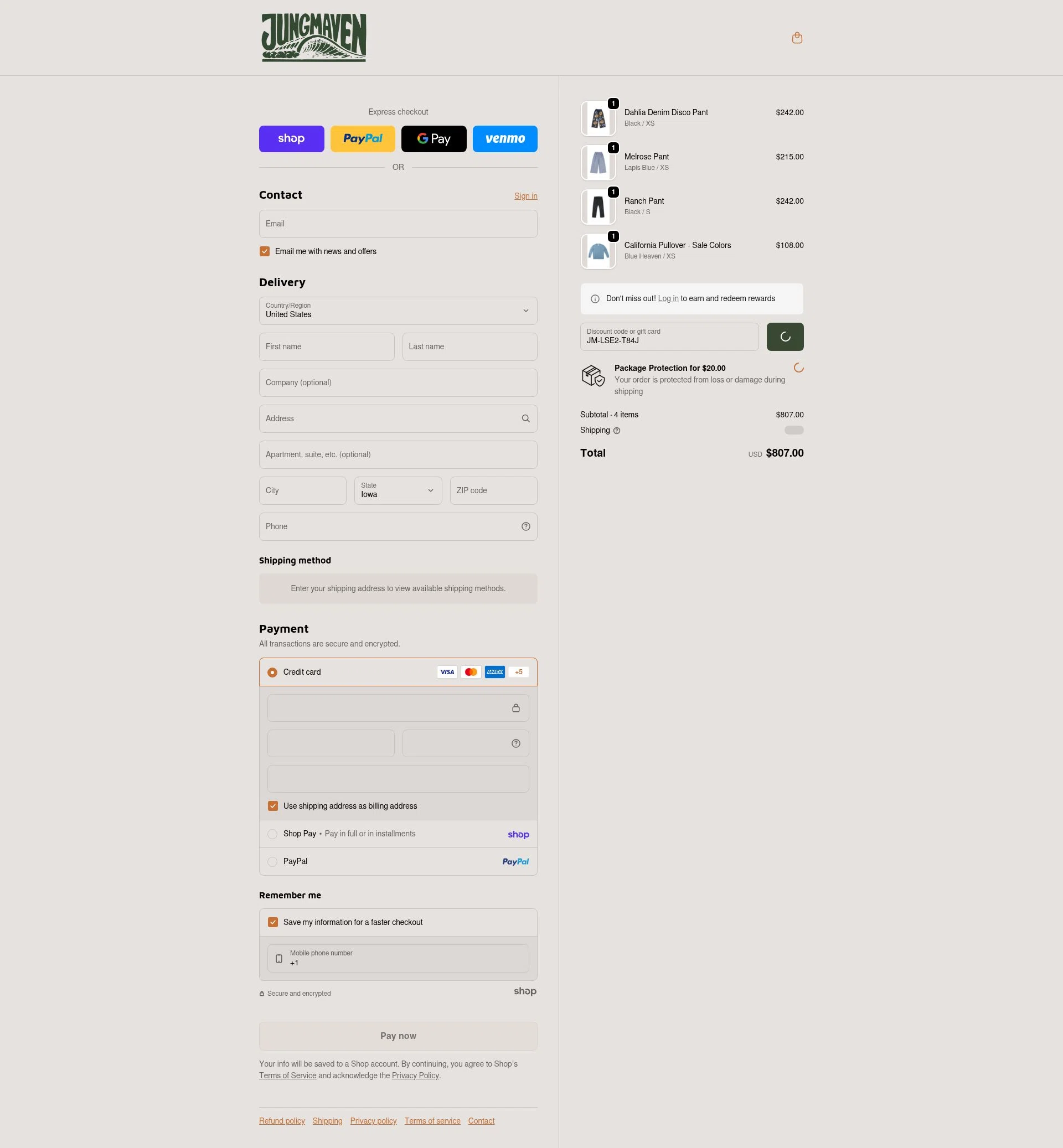 Jungmaven checkout page showing Jungmaven discount code box | Screenshot taken by SimplyCodes community member on Jan 27, 2026