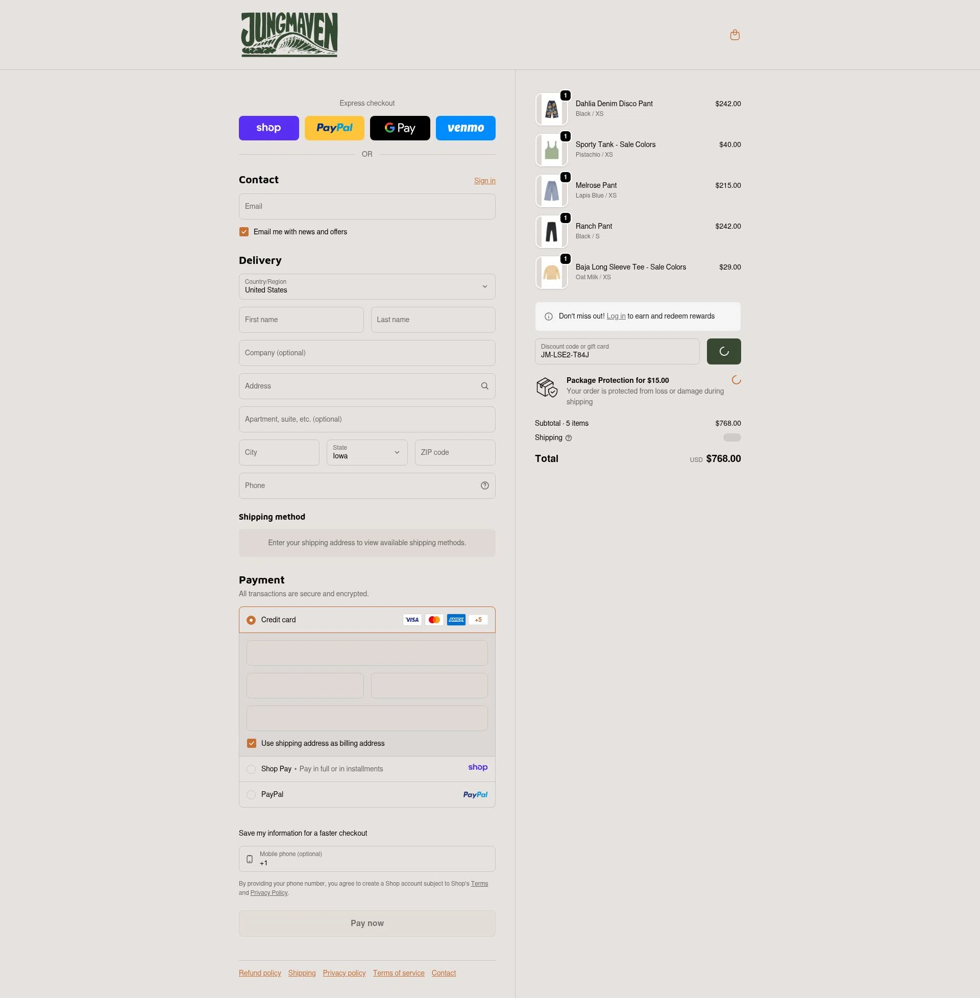 Jungmaven checkout page showing Jungmaven discount code box | Screenshot taken by SimplyCodes community member on Jan 13, 2026