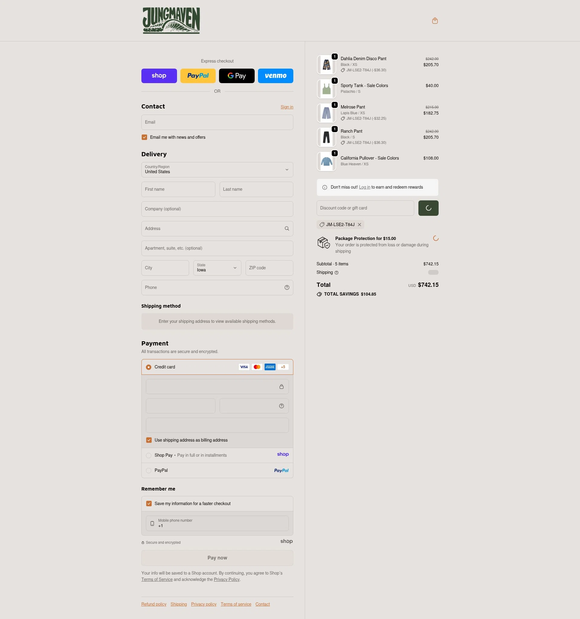 Jungmaven checkout page showing Jungmaven discount code box | Screenshot taken by SimplyCodes community member on Jan 18, 2026