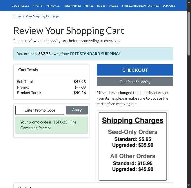 Jung Seed Co. checkout page showing Jung Seed Co. promo code box | Screenshot taken by SimplyCodes community member on Oct 15, 2025