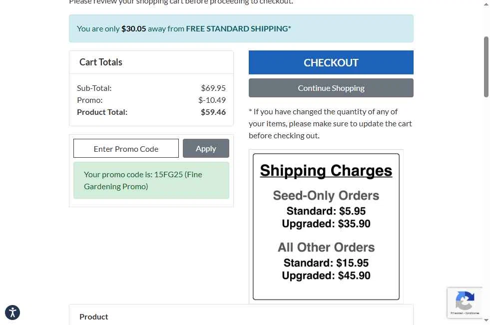 Jung Seed Co. checkout page showing Jung Seed Co. promo code box | Screenshot taken by SimplyCodes community member on Oct 15, 2025