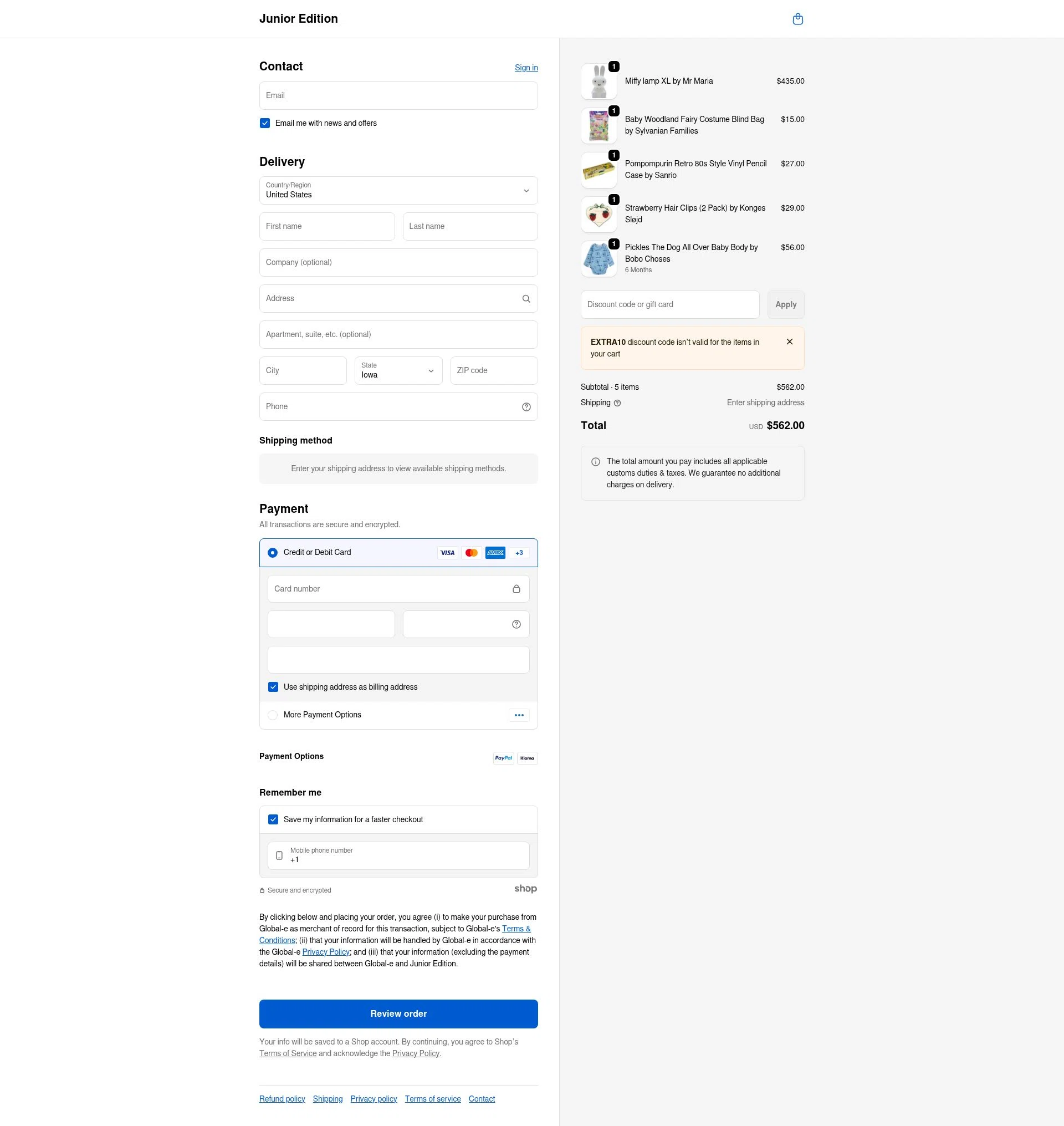 Junior Edition checkout page showing Junior Edition promo code box | Screenshot taken by SimplyCodes community member on Jan 23, 2026