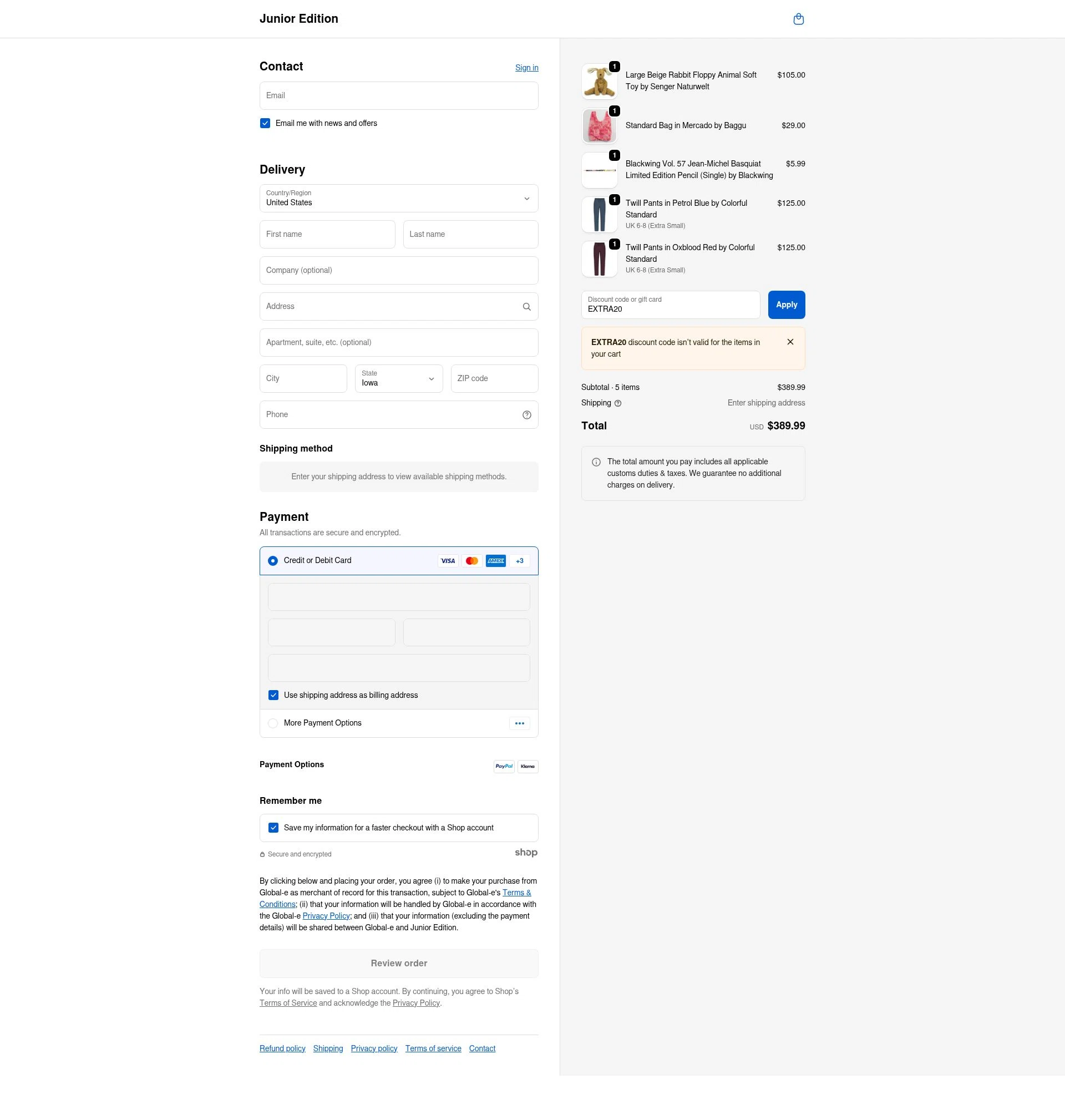 Junior Edition checkout page showing Junior Edition promo code box | Screenshot taken by SimplyCodes community member on Nov 4, 2025