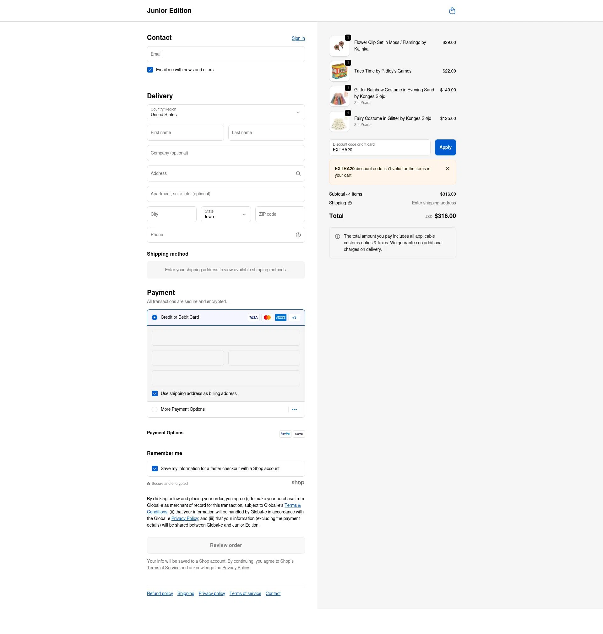 Junior Edition checkout page showing Junior Edition promo code box | Screenshot taken by SimplyCodes community member on Oct 28, 2025