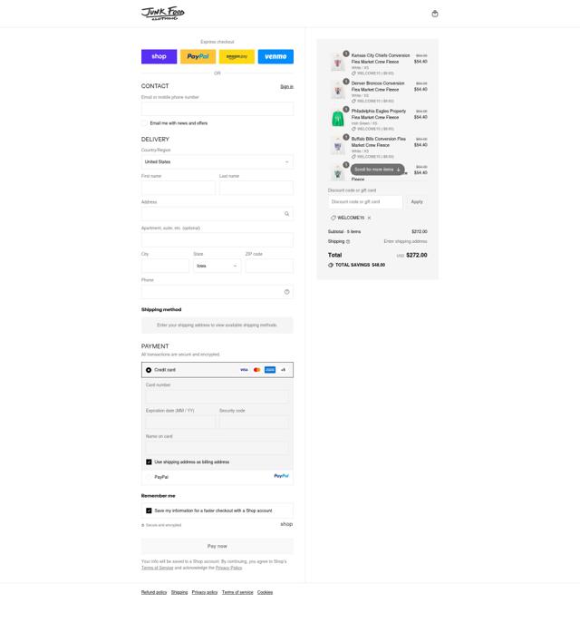Junk Food Clothing checkout page showing Junk Food Clothing promo code box | Screenshot taken by SimplyCodes community member on Sep 12, 2025