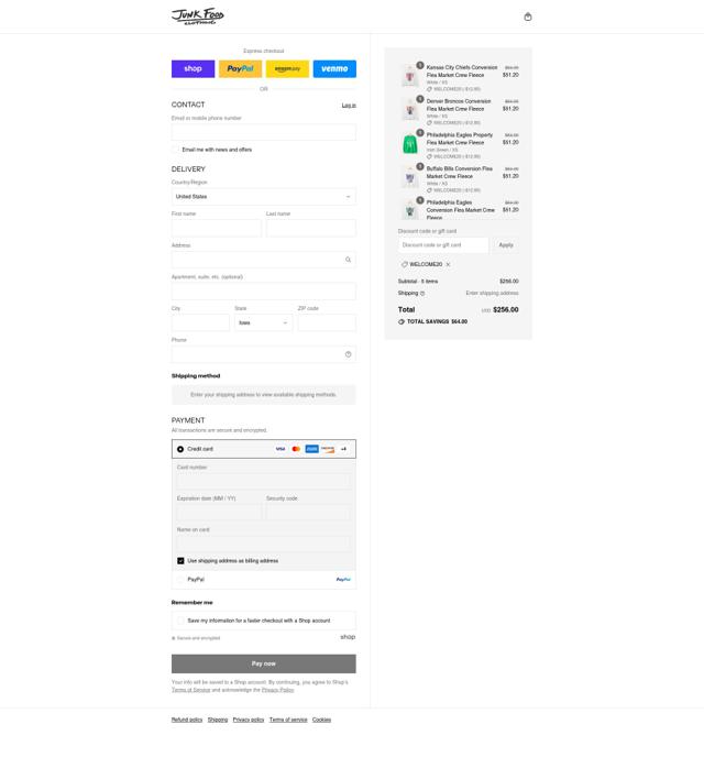 Junk Food Clothing checkout page showing Junk Food Clothing promo code box | Screenshot taken by SimplyCodes community member on Sep 8, 2025