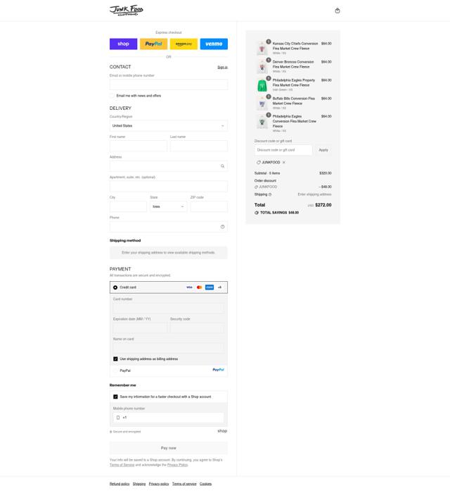 Junk Food Clothing checkout page showing Junk Food Clothing promo code box | Screenshot taken by SimplyCodes community member on Sep 12, 2025