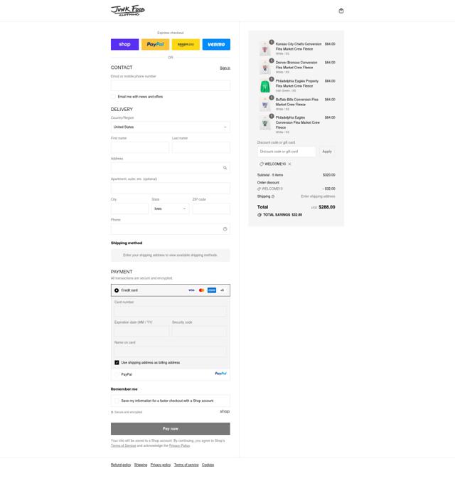 Junk Food Clothing checkout page showing Junk Food Clothing promo code box | Screenshot taken by SimplyCodes community member on Sep 12, 2025