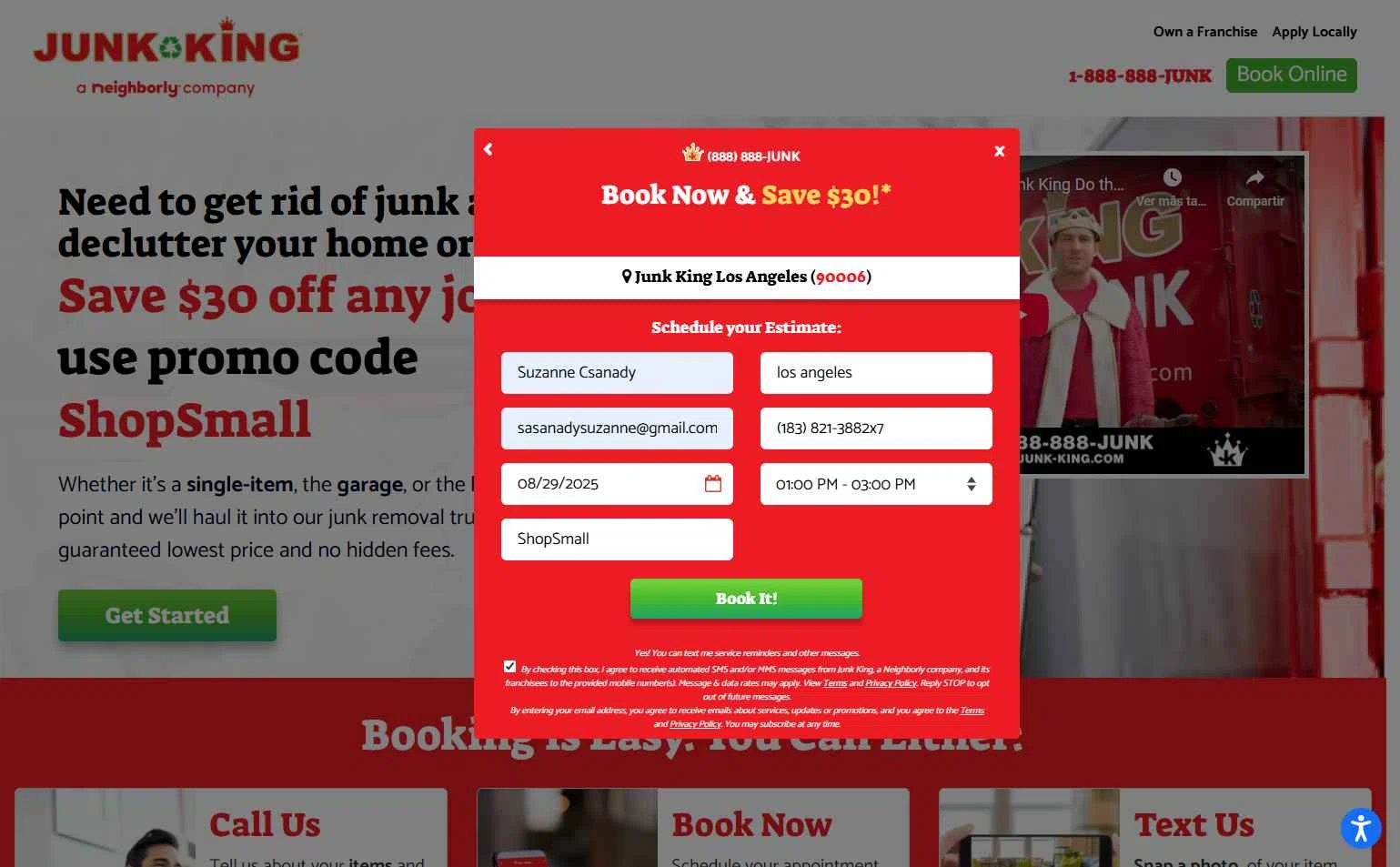 Junk King checkout page showing Junk King promo code box | Screenshot taken by SimplyCodes community member on Aug 17, 2025