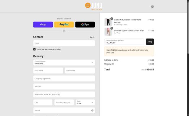 Junonia checkout page showing Junonia promo code box | Screenshot taken by SimplyCodes community member on Sep 9, 2025