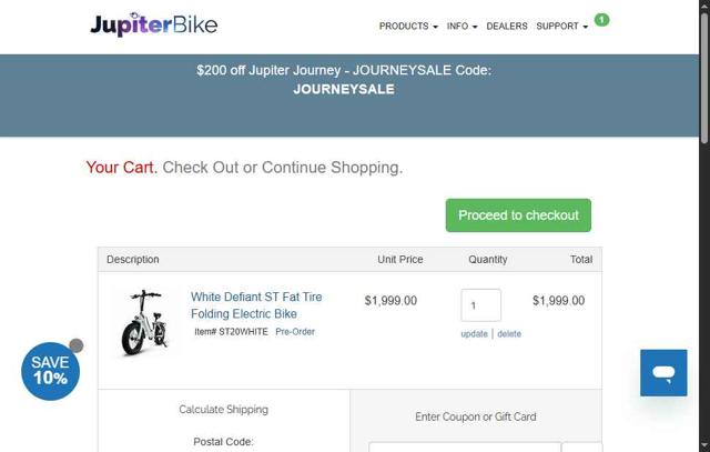Jupiter Bike checkout page showing Jupiter Bike coupon code box | Screenshot taken by SimplyCodes community member on Sep 3, 2025