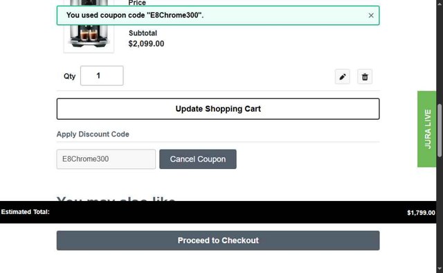 Jura checkout page showing Jura discount code box | Screenshot taken by SimplyCodes community member on Jun 26, 2025