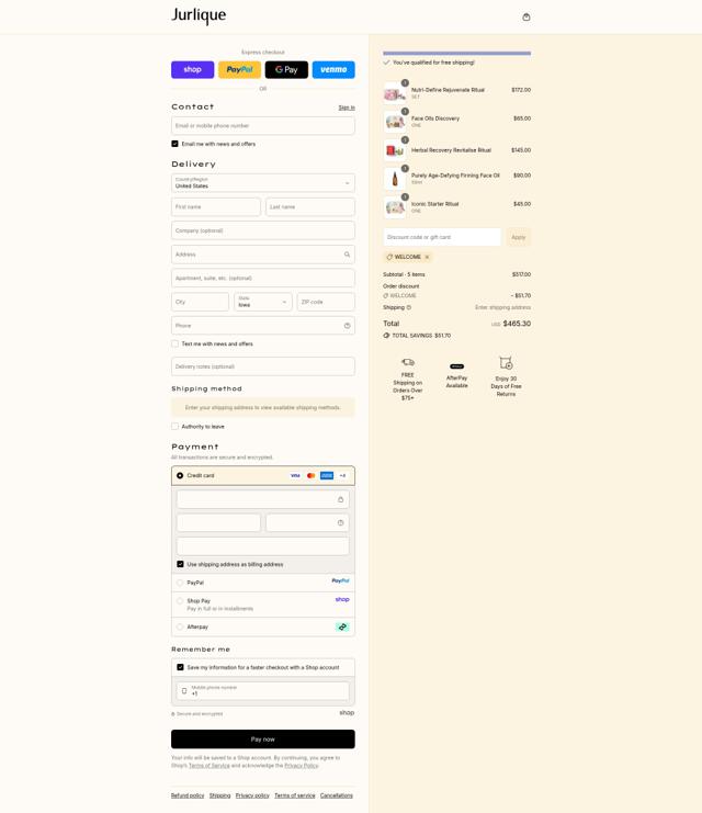 Jurlique checkout page showing Jurlique promo code box | Screenshot taken by SimplyCodes community member on Sep 11, 2025