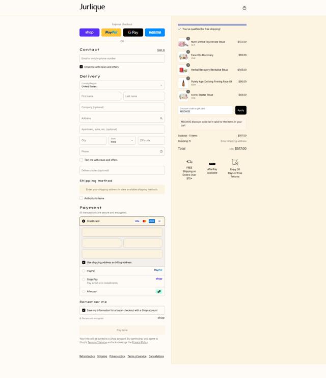 Jurlique checkout page showing Jurlique promo code box | Screenshot taken by SimplyCodes community member on Sep 14, 2025