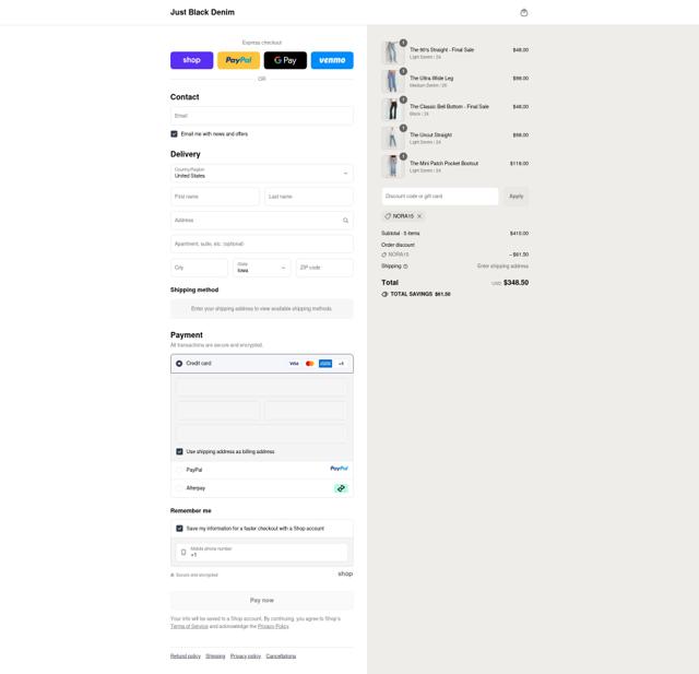 Just Black Denim checkout page showing Just Black Denim coupon code box | Screenshot taken by SimplyCodes community member on Sep 12, 2025