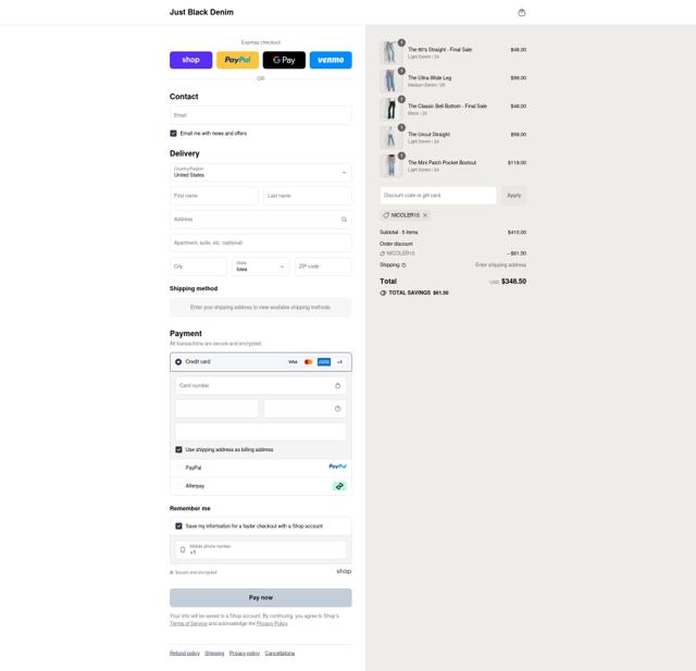 Just Black Denim checkout page showing Just Black Denim coupon code box | Screenshot taken by SimplyCodes community member on Sep 12, 2025