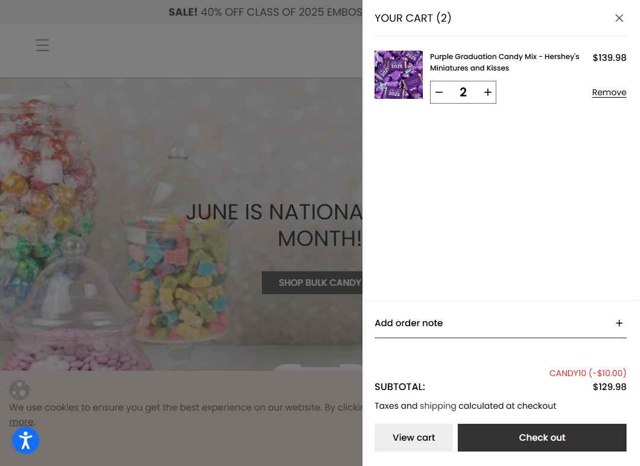 Just Candy checkout page showing Just Candy promo code box | Screenshot taken by SimplyCodes community member on May 30, 2025