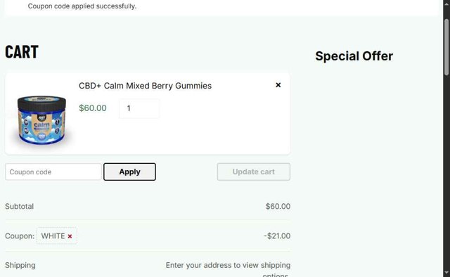 JustCBD checkout page showing JustCBD coupon code box | Screenshot taken by SimplyCodes community member on Aug 31, 2025