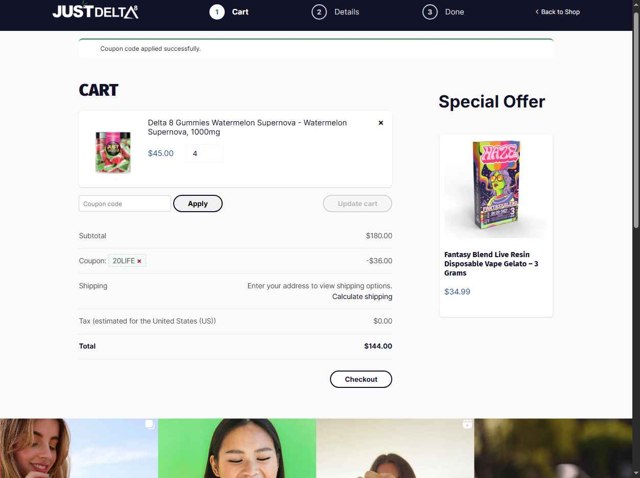 Just Delta checkout page showing Just Delta coupon code box | Screenshot taken by SimplyCodes community member on Sep 4, 2025