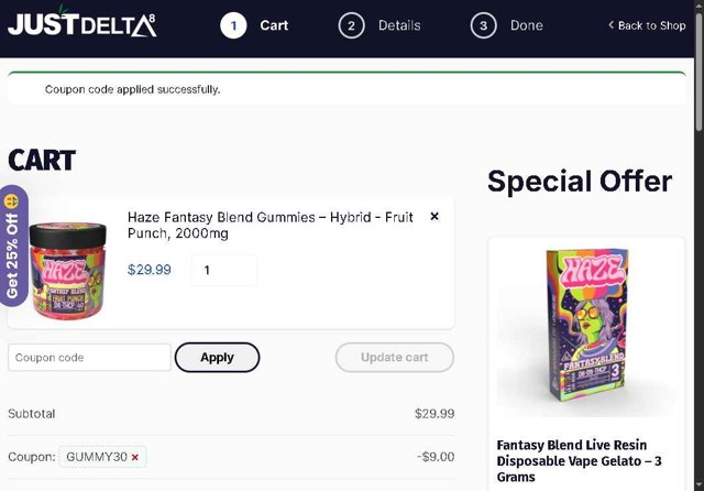 Just Delta checkout page showing Just Delta coupon code box | Screenshot taken by SimplyCodes community member on Aug 25, 2025
