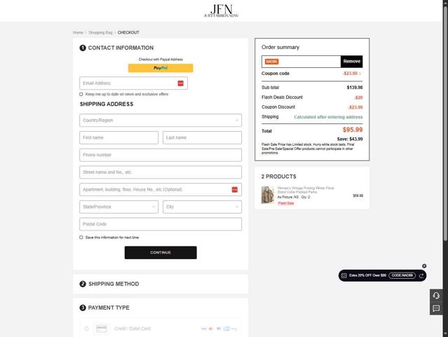 JustFashionNow checkout page showing JustFashionNow coupon code box | Screenshot taken by SimplyCodes community member on Sep 8, 2025