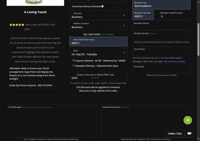 JustFlowers checkout page showing JustFlowers coupon code box | Screenshot taken by SimplyCodes community member on Jul 24, 2025